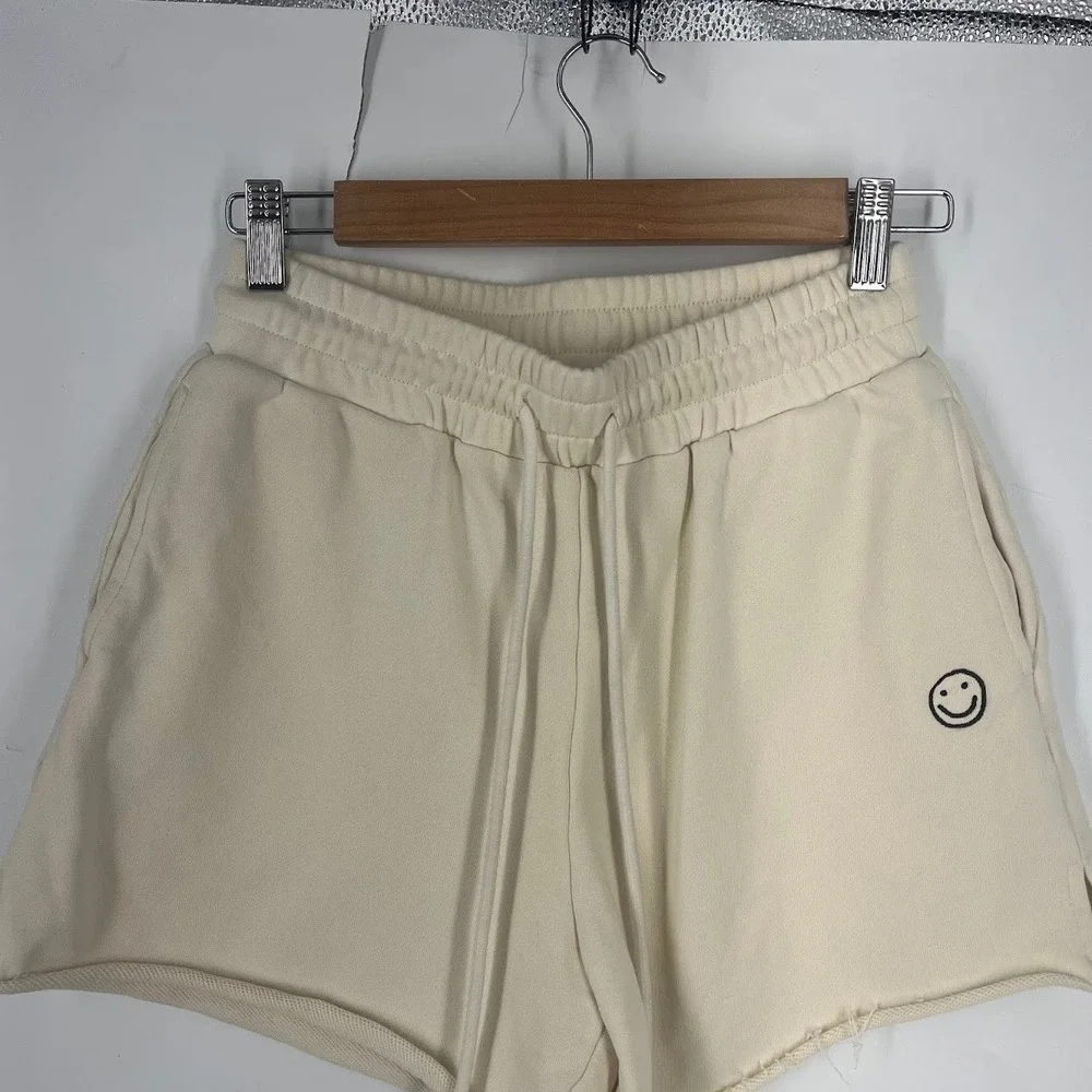 Things Between Cream Smiley Face Cotton Sweat Shorts TBP483 Womens‎ Small